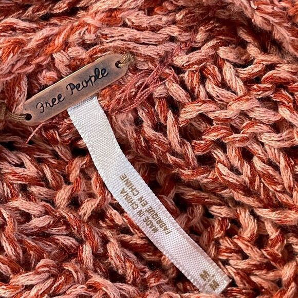 Free People Loose Knit Terra Cotta V Neck Sweater Sz M - Picture 4 of 8